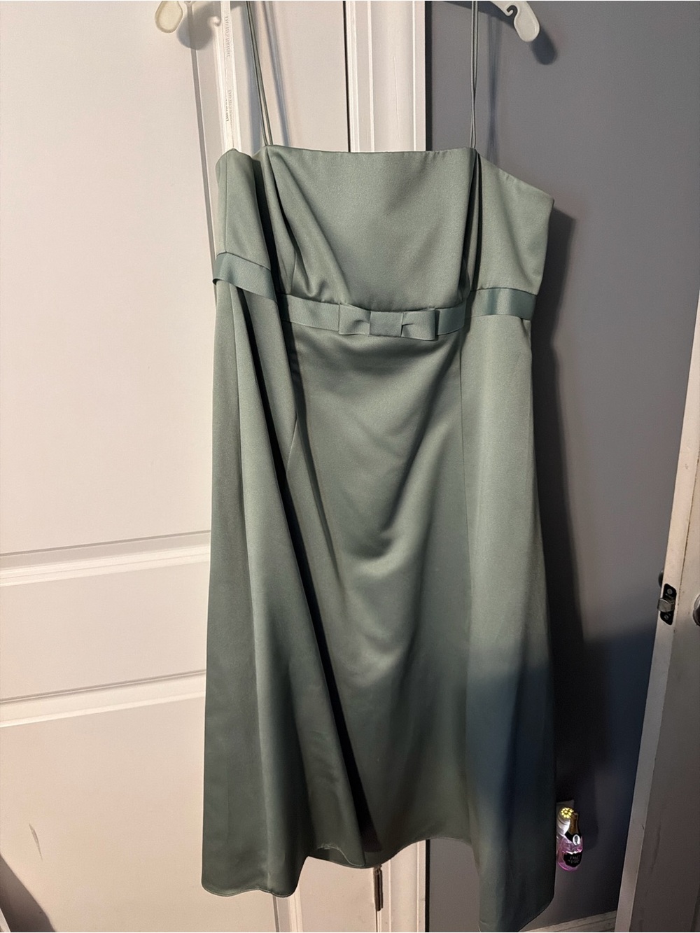 David's Bridal A-Line Dress in Sage Green with Bow Waist